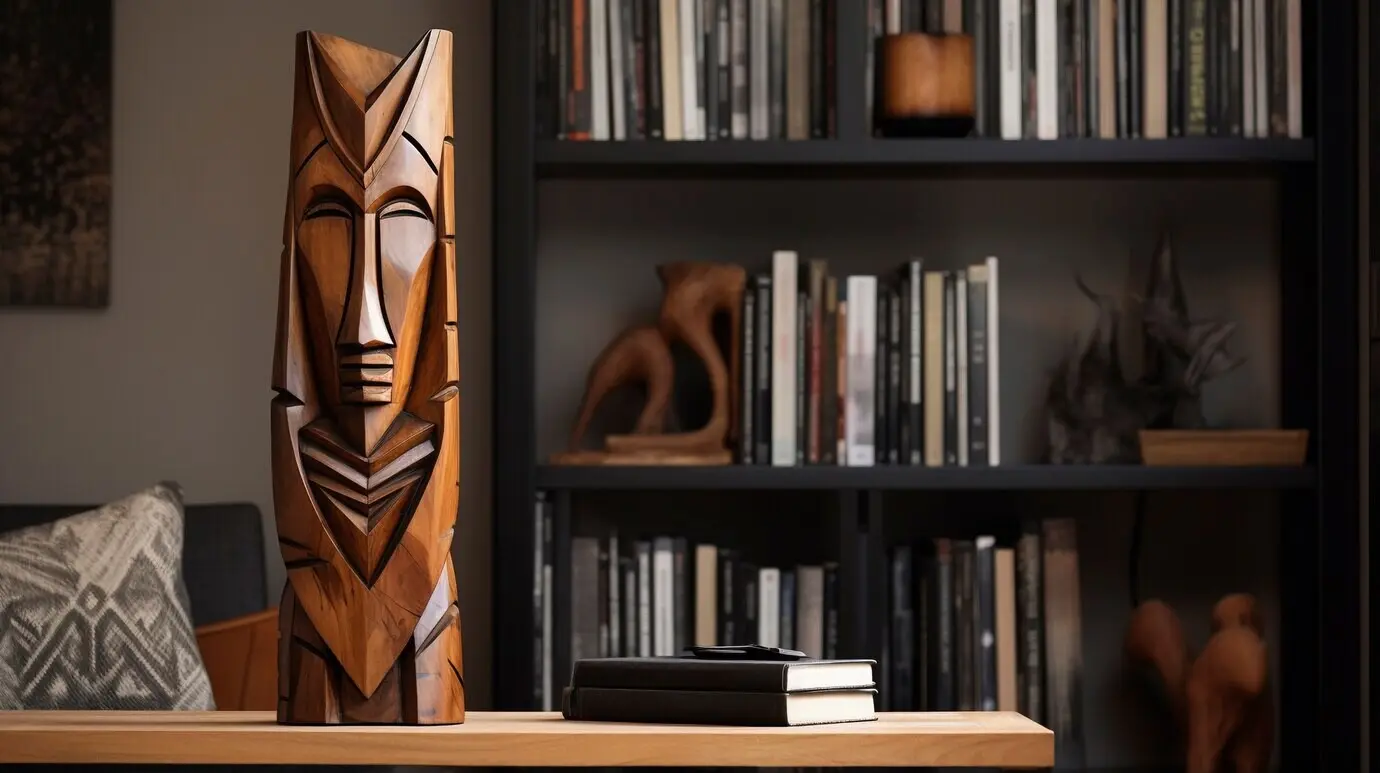 Handgefertigte dekorative Maskenskulptur aus Holz