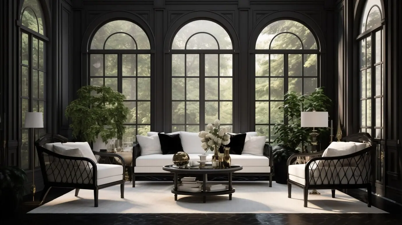 Inneneinrichtung im neoklassizistischen Stil mit Dekoration und Mobiliar